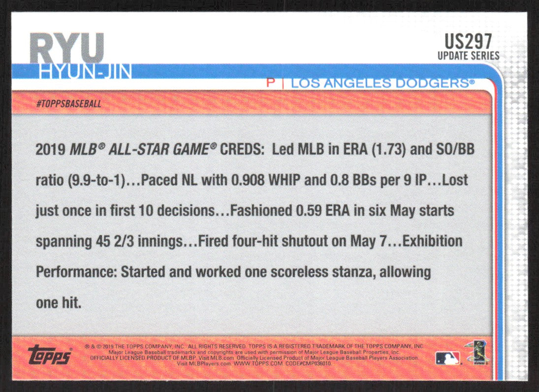 2019 Topps Update US297 Hyun-jin Ryu