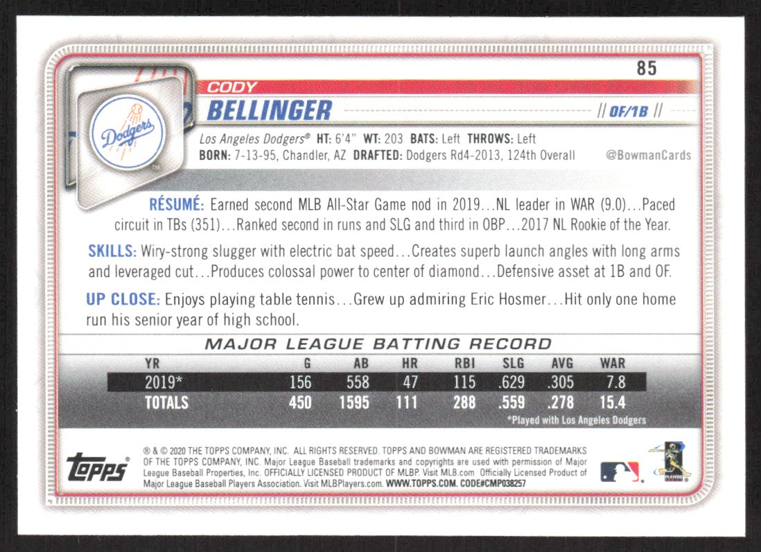 2020 Bowman 85 Cody Bellinger