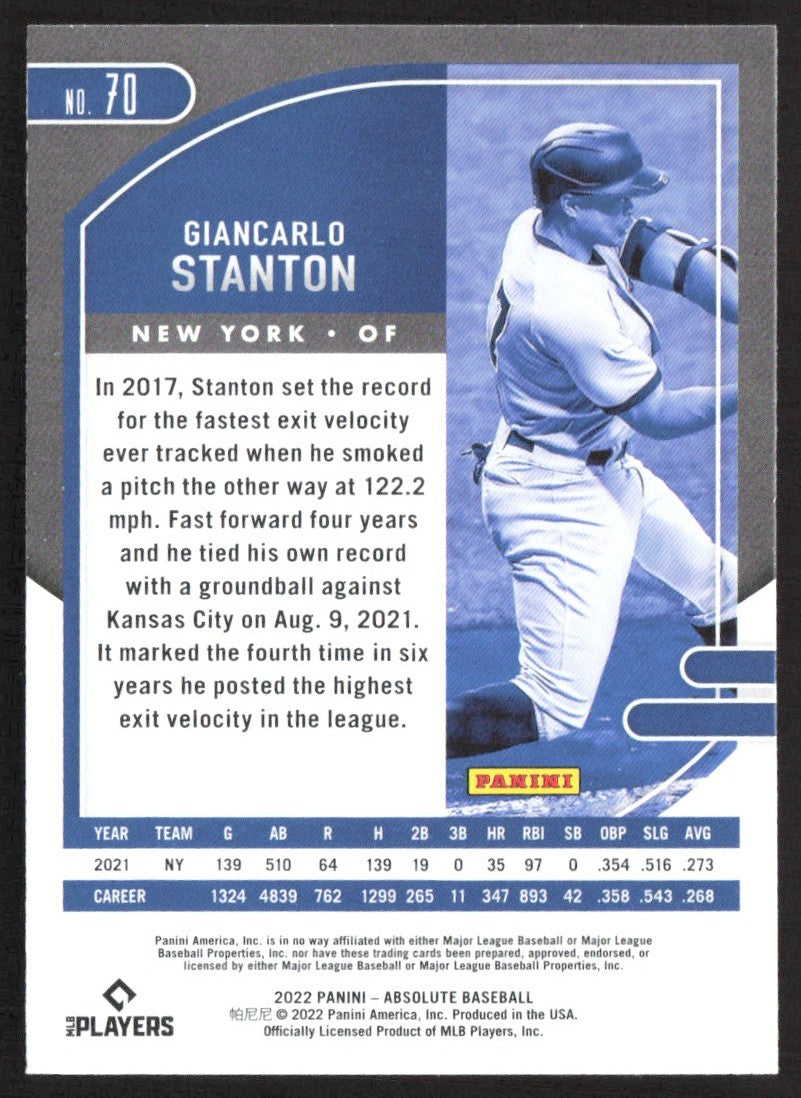 2022 Panini Absolute 70 Giancarlo Stanton