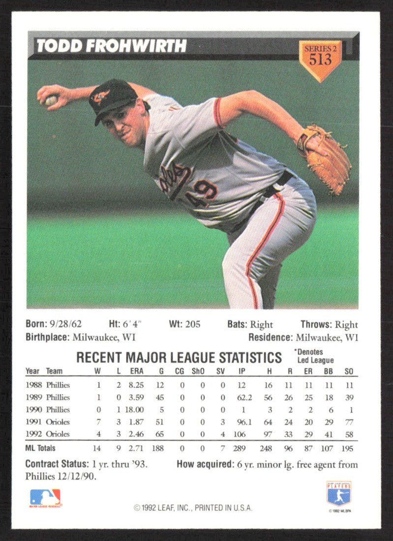 1993 Donruss 513 Todd Frohwirth