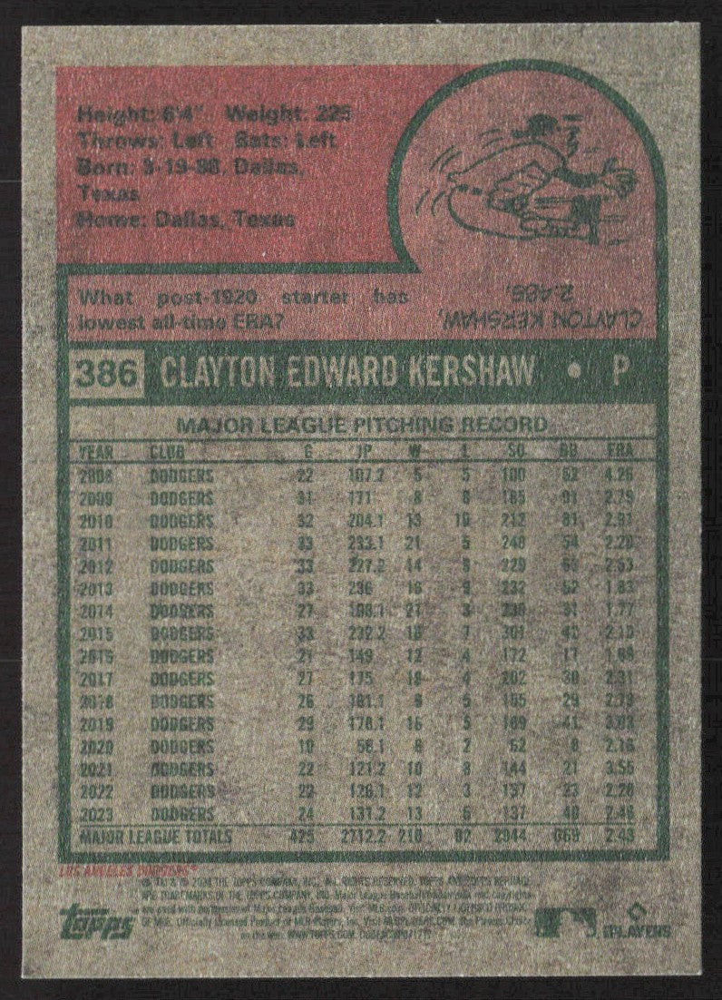 2024 Topps Heritage 386 Clayton Kershaw