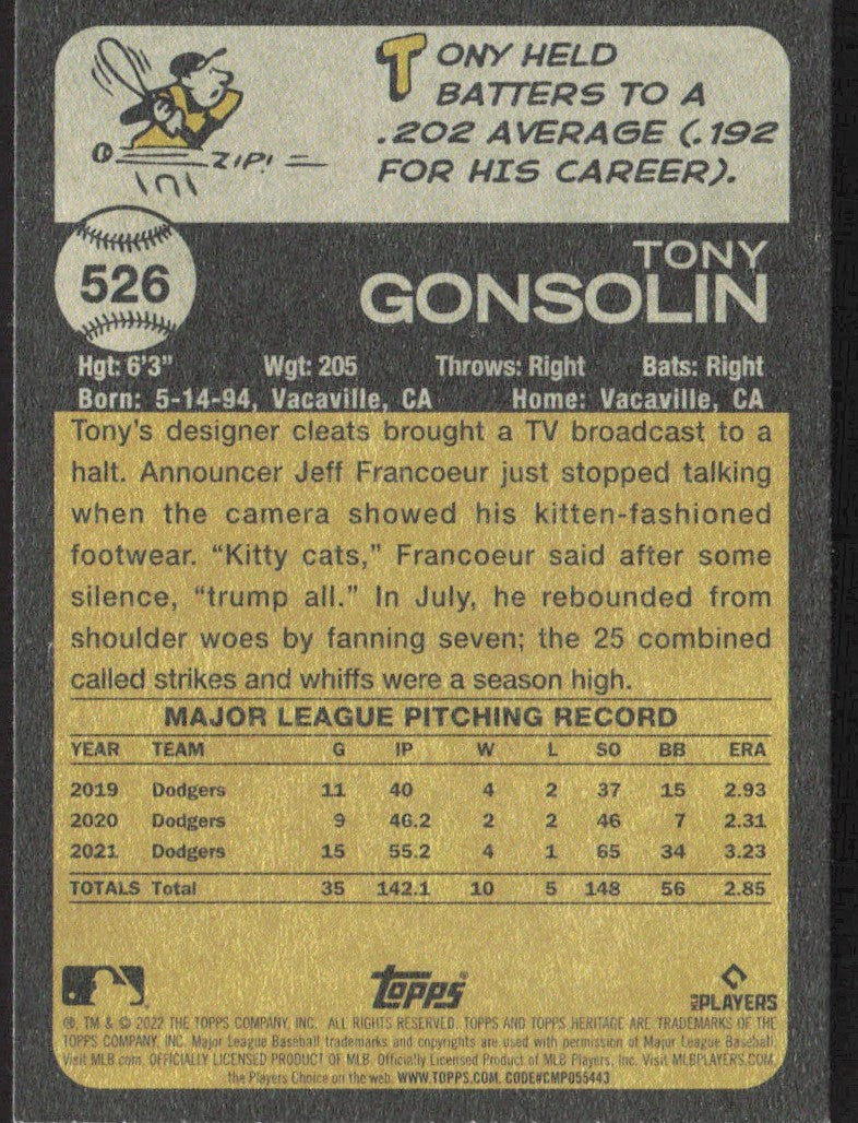 2022 Topps 526 Tony Gonsolin