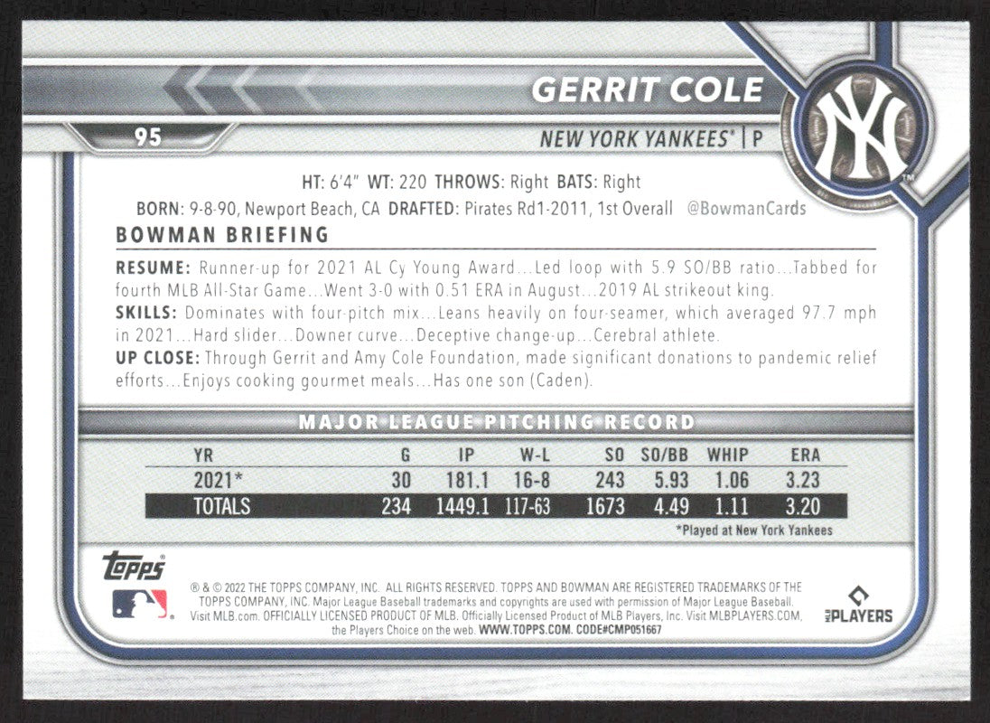 2022 Bowman 95 Gerrit Cole