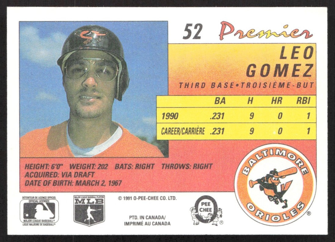 1991 O-Pee-Chee Premier 52 Leo Gomez