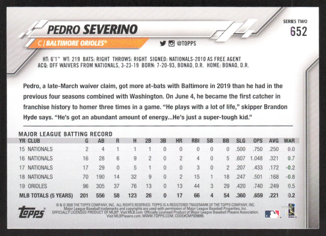 2020 Topps 652 Pedro Severino
