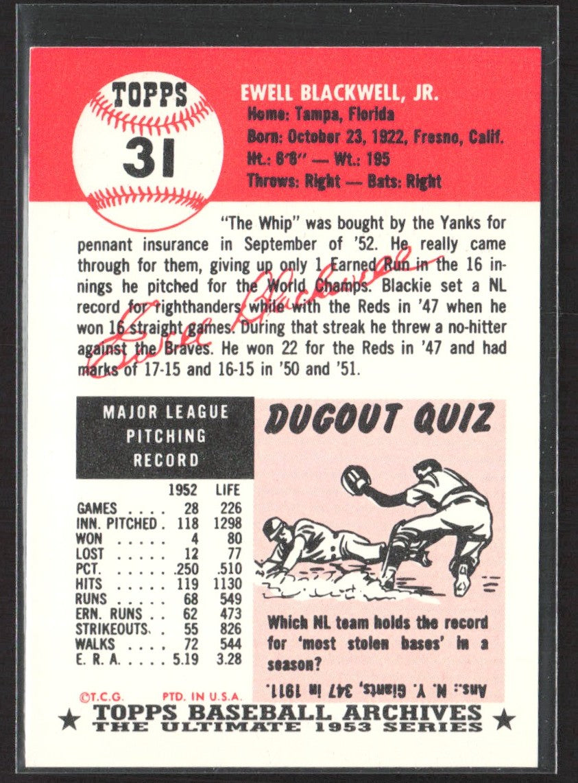 1991 Topps Archives 1953 Ewell Blackwell #31