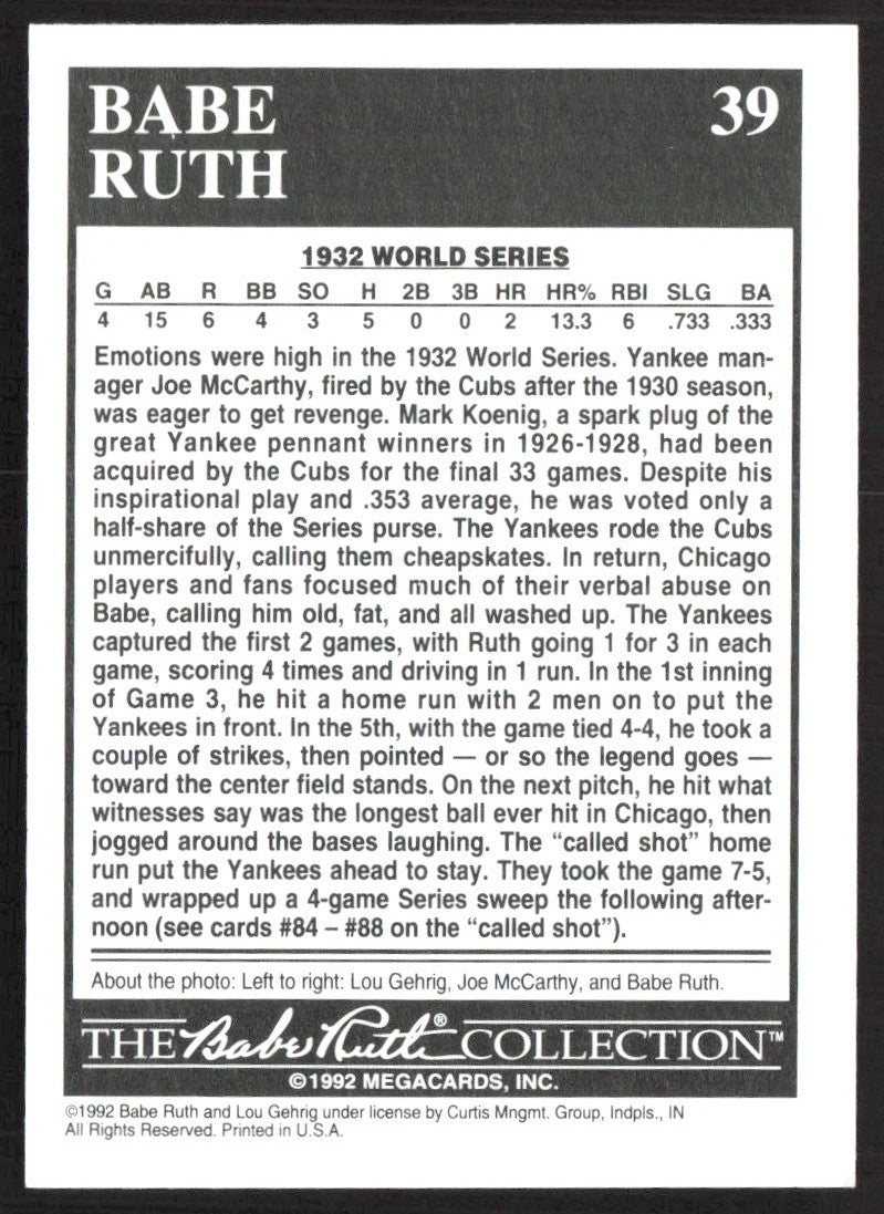 1992 Megacards Babe Ruth 4 Babe Ruth