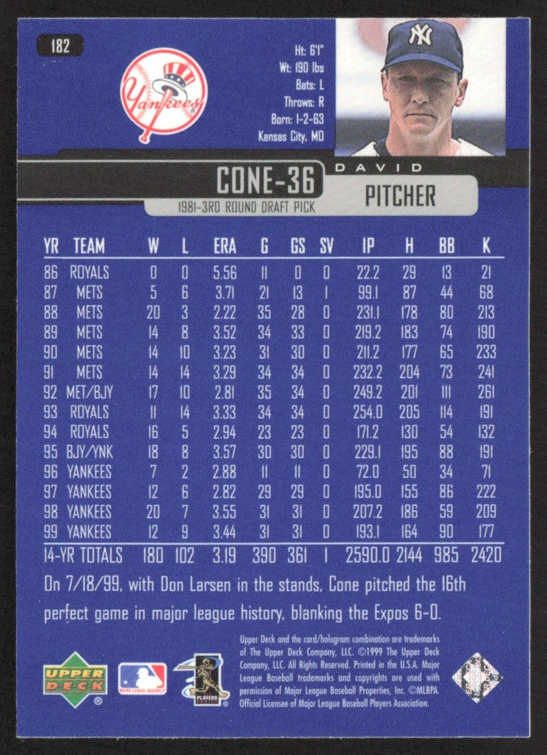 2000 Upper Deck 182 David Cone