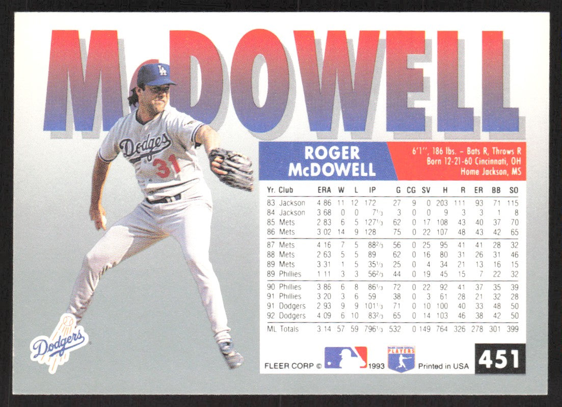 1993 Fleer 451 Roger McDowell