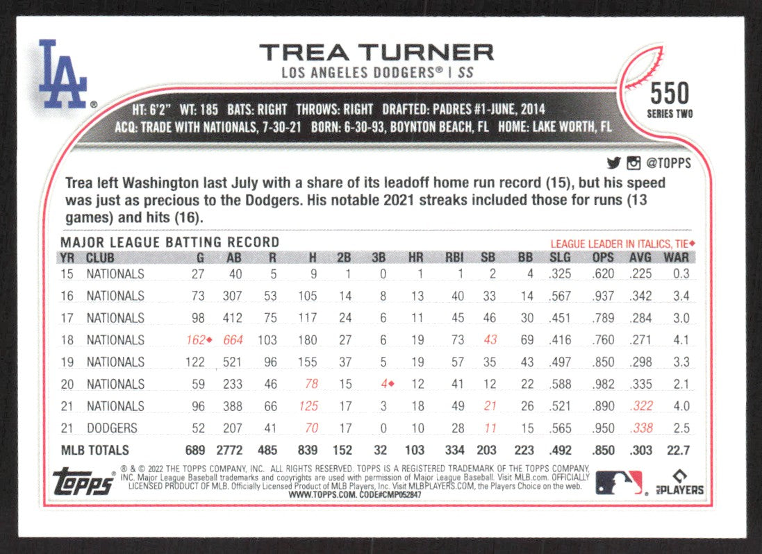 2022 Topps 550 Trea Turner