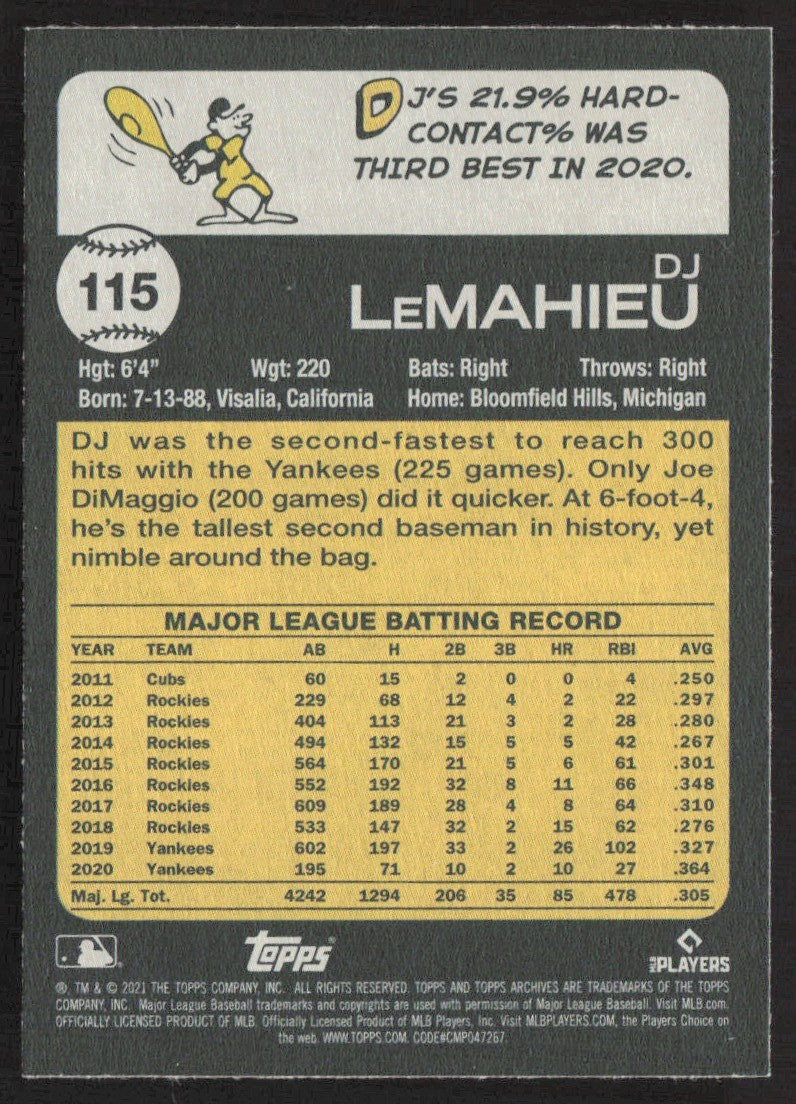 2021 Topps Archives 115 DJ LeMahieu