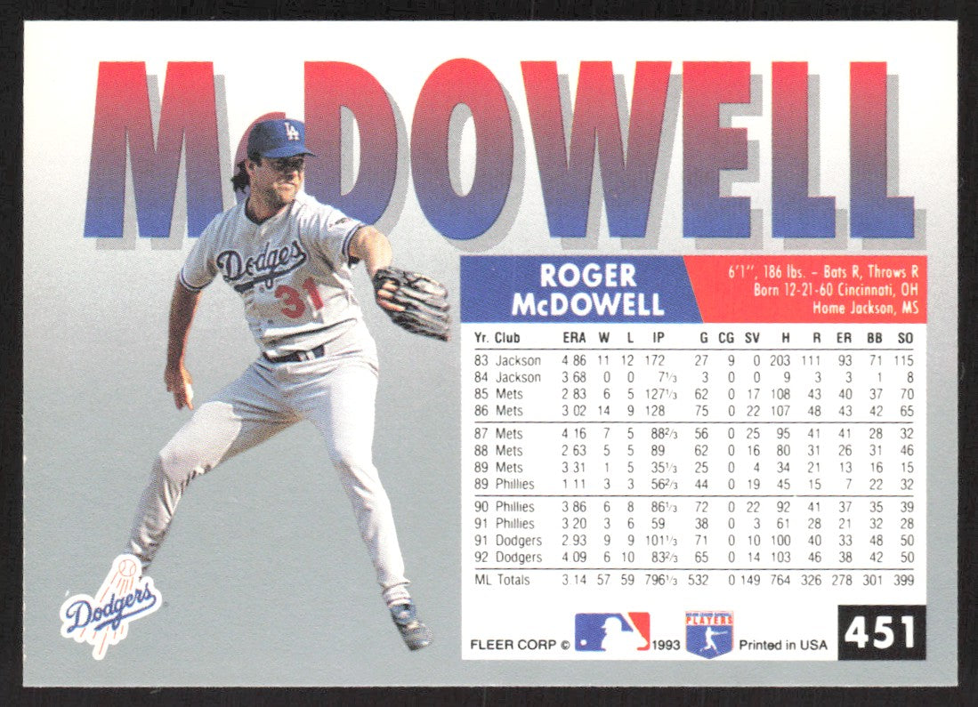 1993 Fleer 451 Roger McDowell