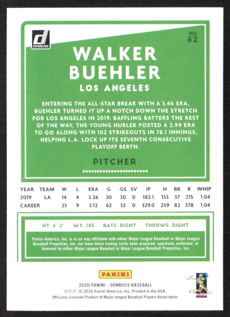 2020 Donruss Holo Blue 62 Walker Buehler