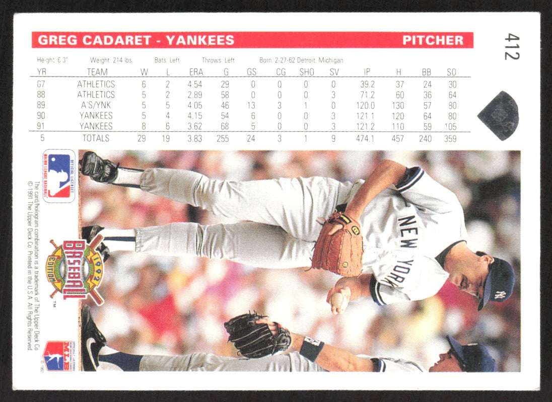 1992 Upper Deck 412 Greg Cadaret