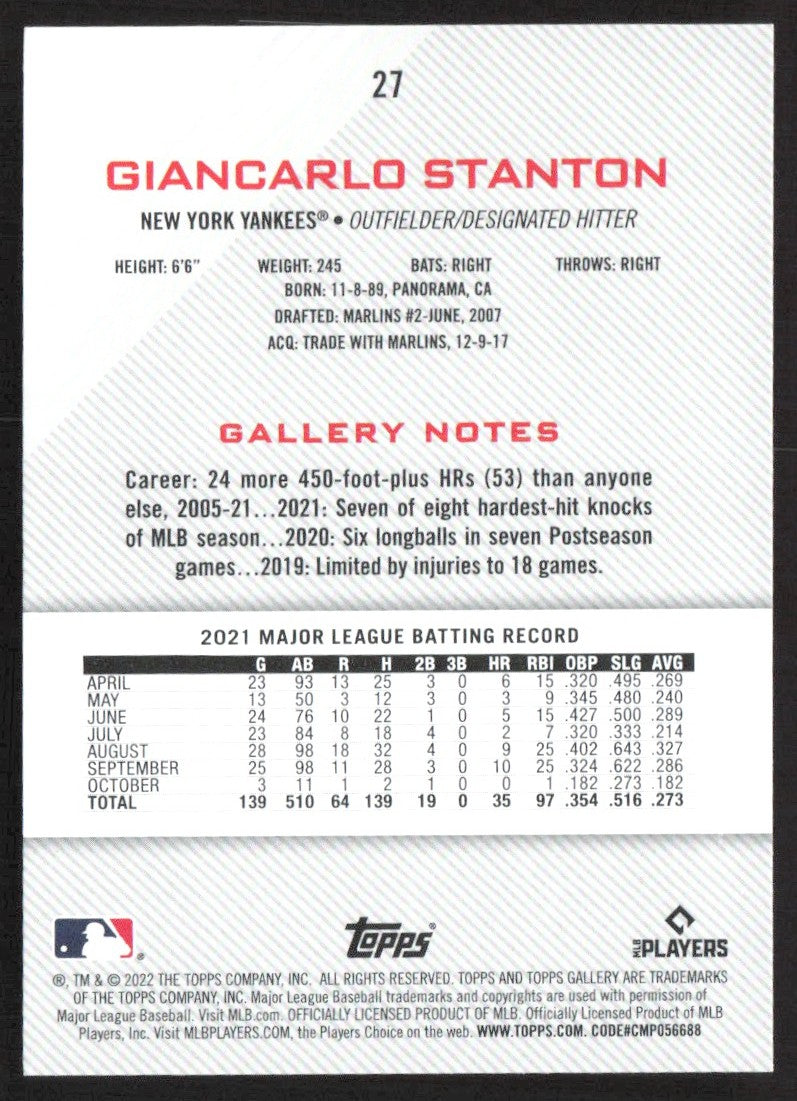 2022 Topps Gallery 27 Giancarlo Stanton
