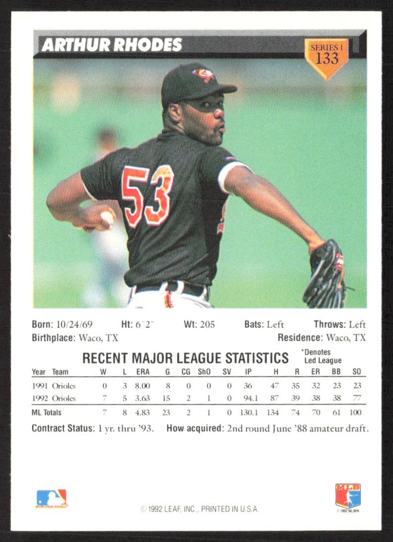 1993 Donruss 133 Arthur Rhodes