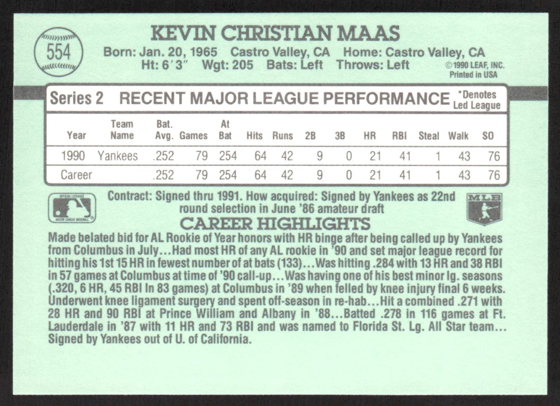 1991 Donruss 554 Kevin Maas