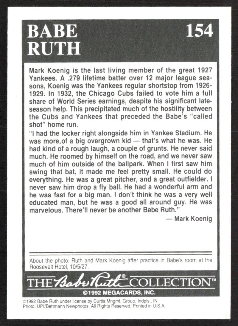 1992 Megacards Babe Ruth 154 Babe Ruth