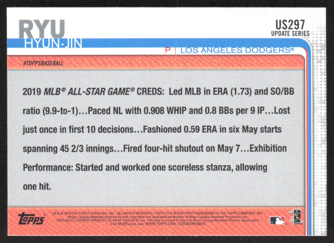 2019 Topps 515A Hyun-Jin Ryu