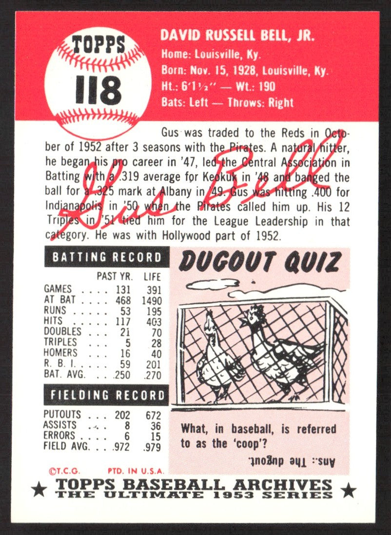1991 Topps Archives 1953 #118 Gus Bell