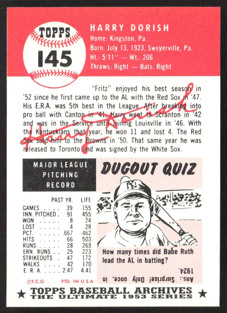 1991 Topps Archives 1953 #145 Harry Dorish