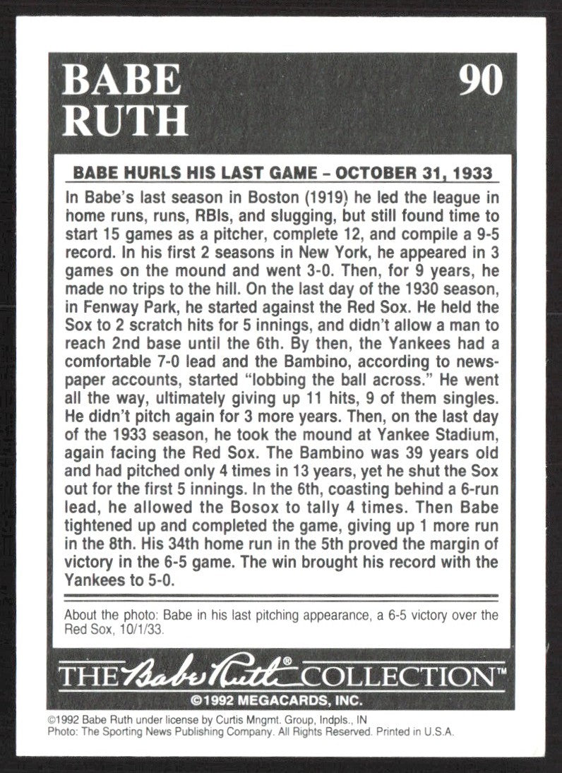 1992 Megacards Babe Ruth 90 Babe Ruth