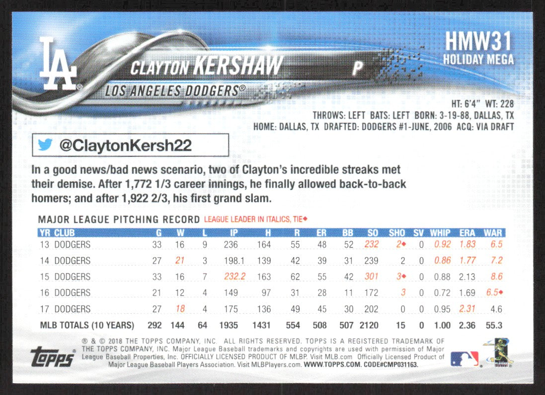 2018 Topps 2 Clayton Kershaw