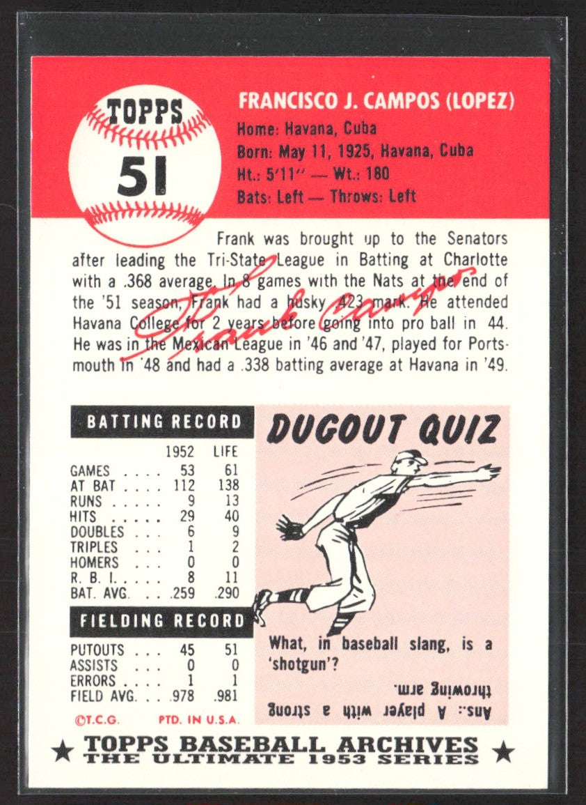 1991 Topps Archives 1953 Frank Campos #51