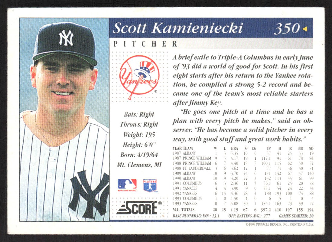 1994 Score 350 Scott Kamieniecki