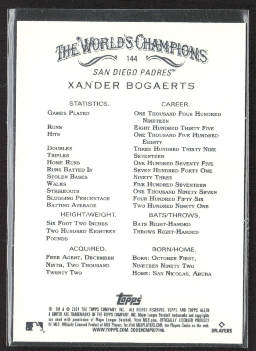 2024 Topps Allen & Ginter Xander Bogaerts #144
