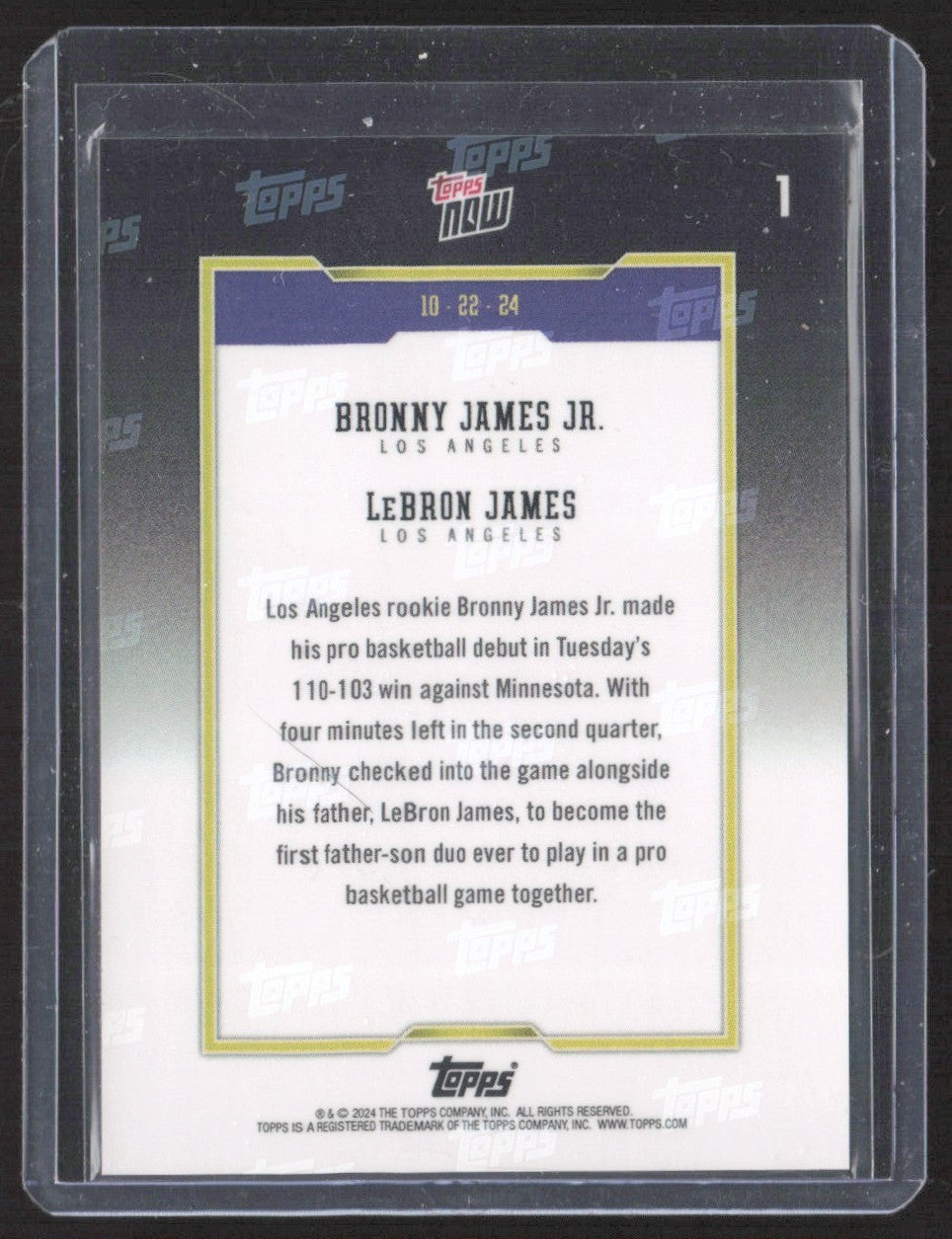 2024-25 Topps Now Bronny James Jr. / LeBron James #1