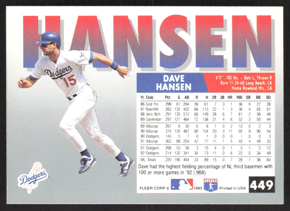 1993 Fleer 449 Dave Hansen