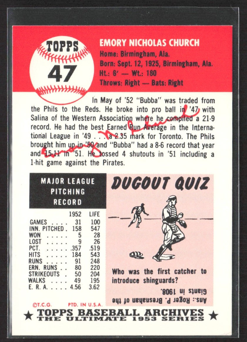 1991 Topps Archives 1953 Bubba Church #47