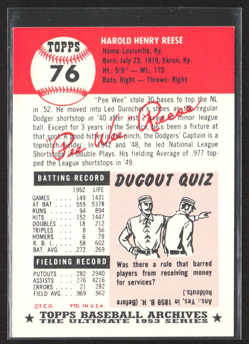 1991 Topps Archives 1953 Pee Wee Reese #76