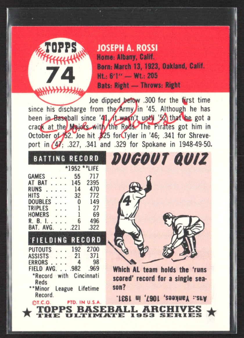1991 Topps Archives 1953 Joe Rossi #74