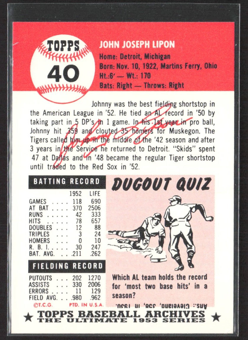 1991 Topps Archives 1953 John Lipon #40
