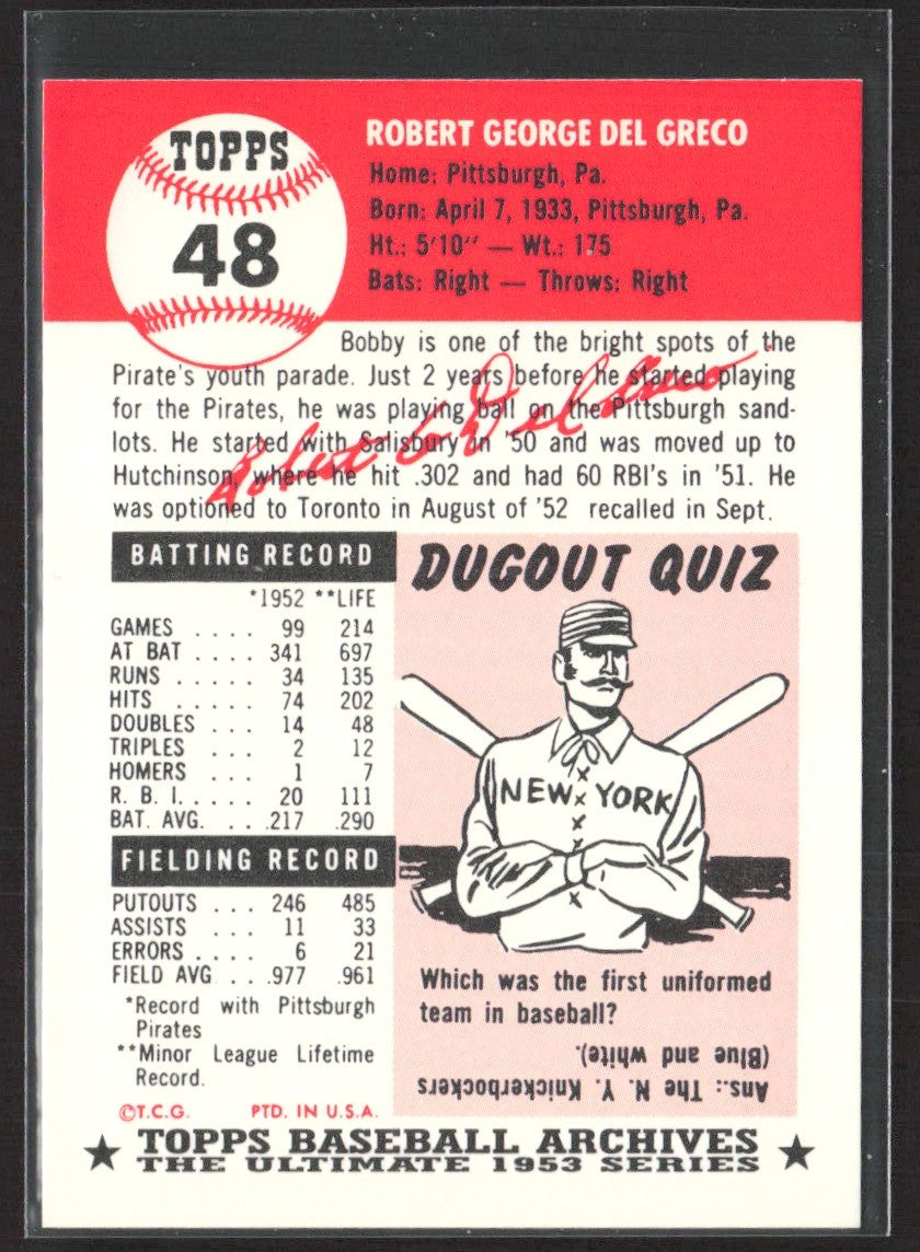 1991 Topps Archives 1953 Bob Del Greco #48