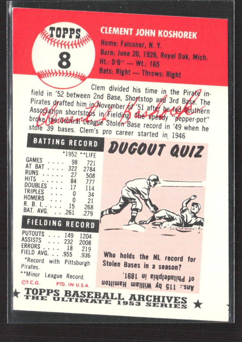 1991 Topps Archives 1953 Clem Koshorek #8