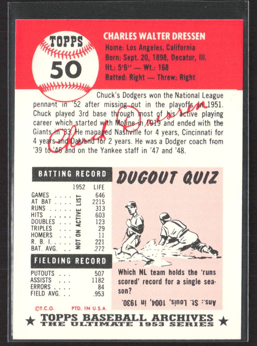 1991 Topps Archives 1953 Chuck Dressen #50