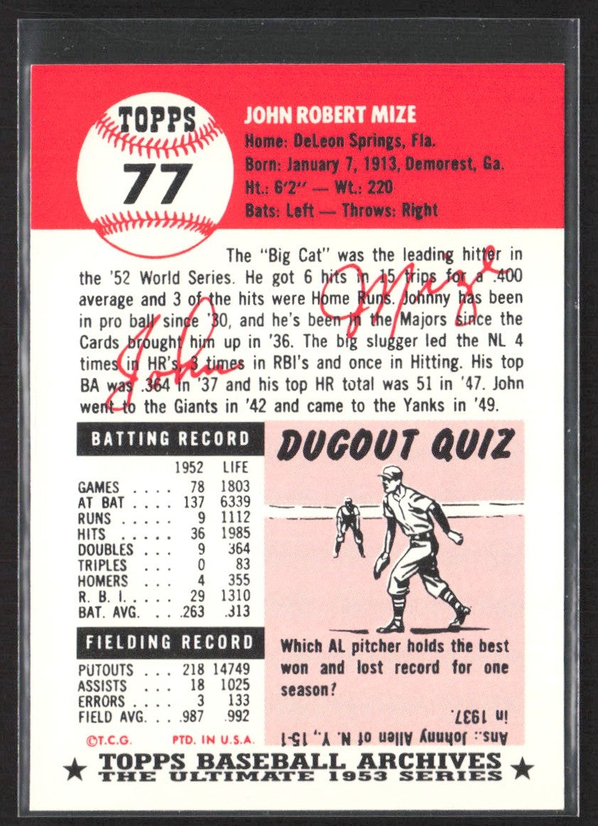 1991 Topps Archives 1953 John Mize #77