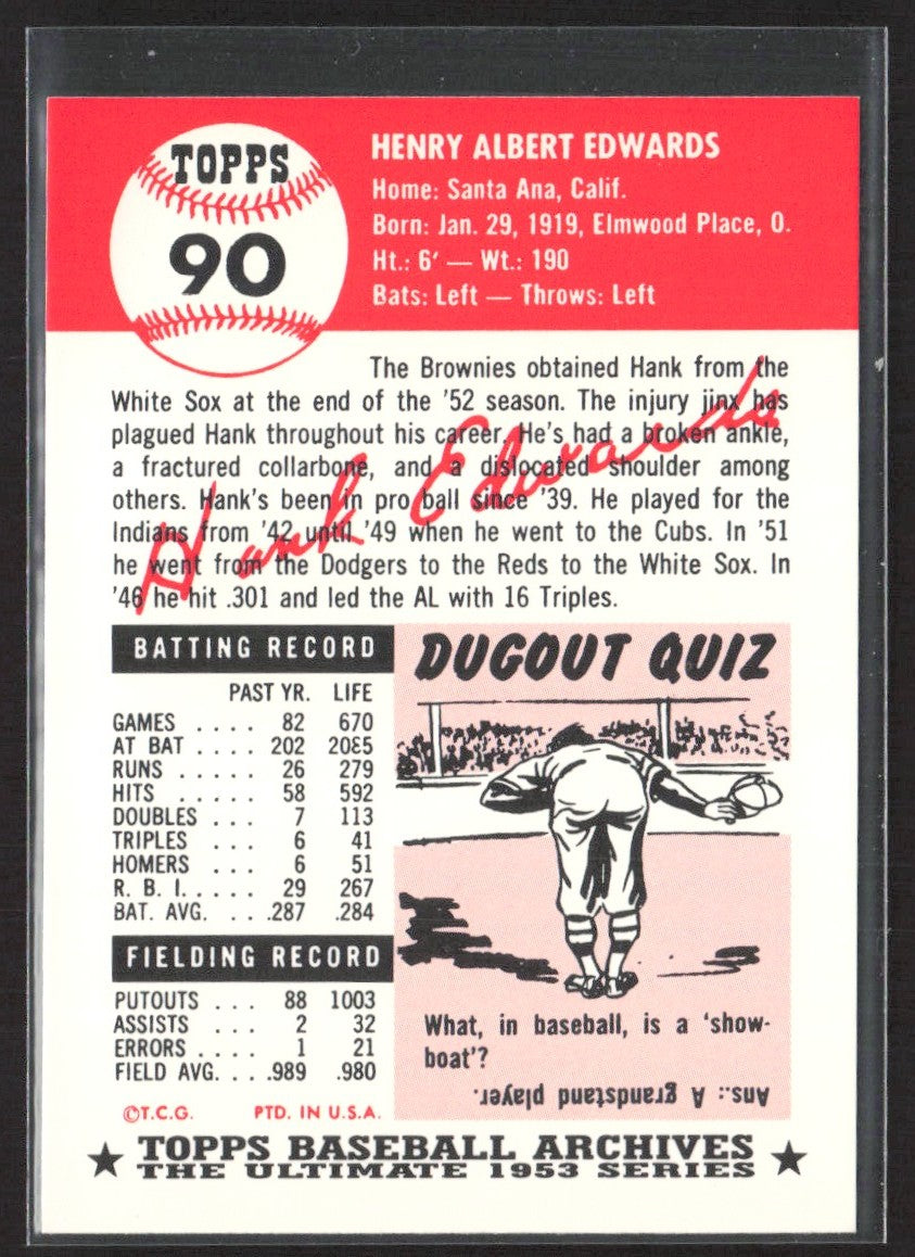 1991 Topps Archives 1953 Hank Edwards #90