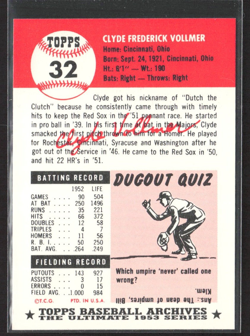 1991 Topps Archives 1953 Clyde Vollmer #32