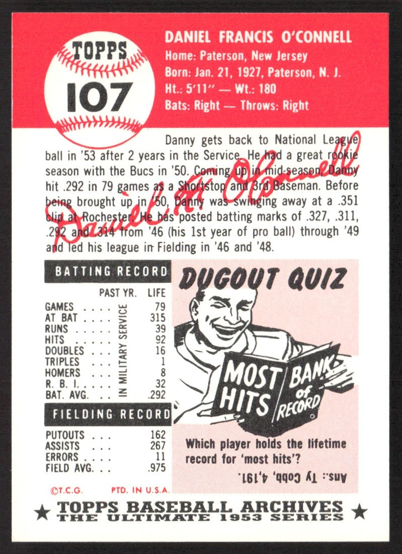 1991 Topps Archives 1953 #107 Danny O'Connell