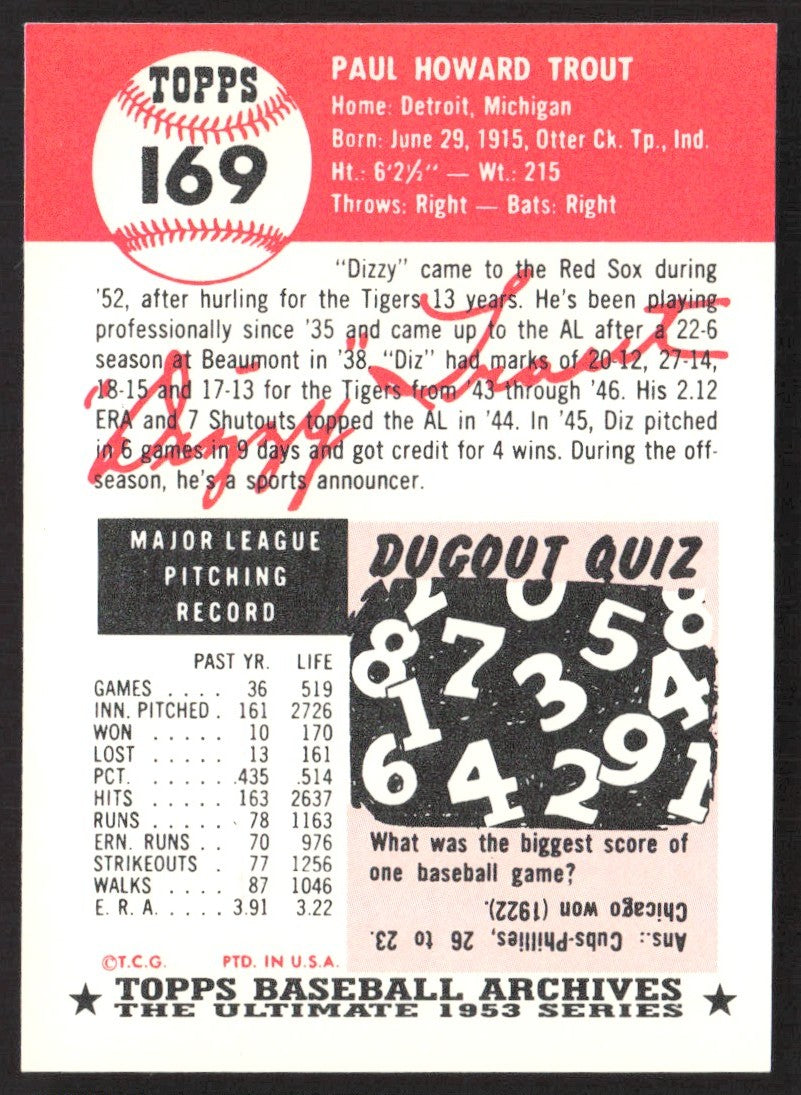 1991 Topps Archives 1953 #169 Dizzy Trout