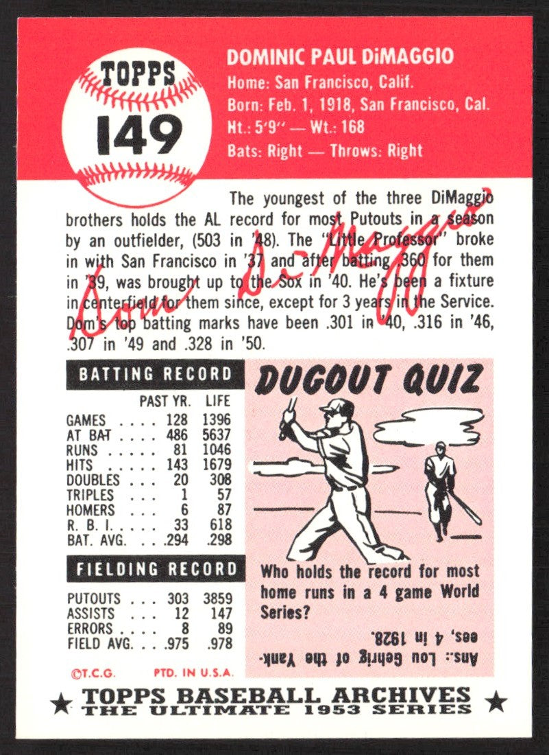 1991 Topps Archives 1953 #149 Dom DiMaggio