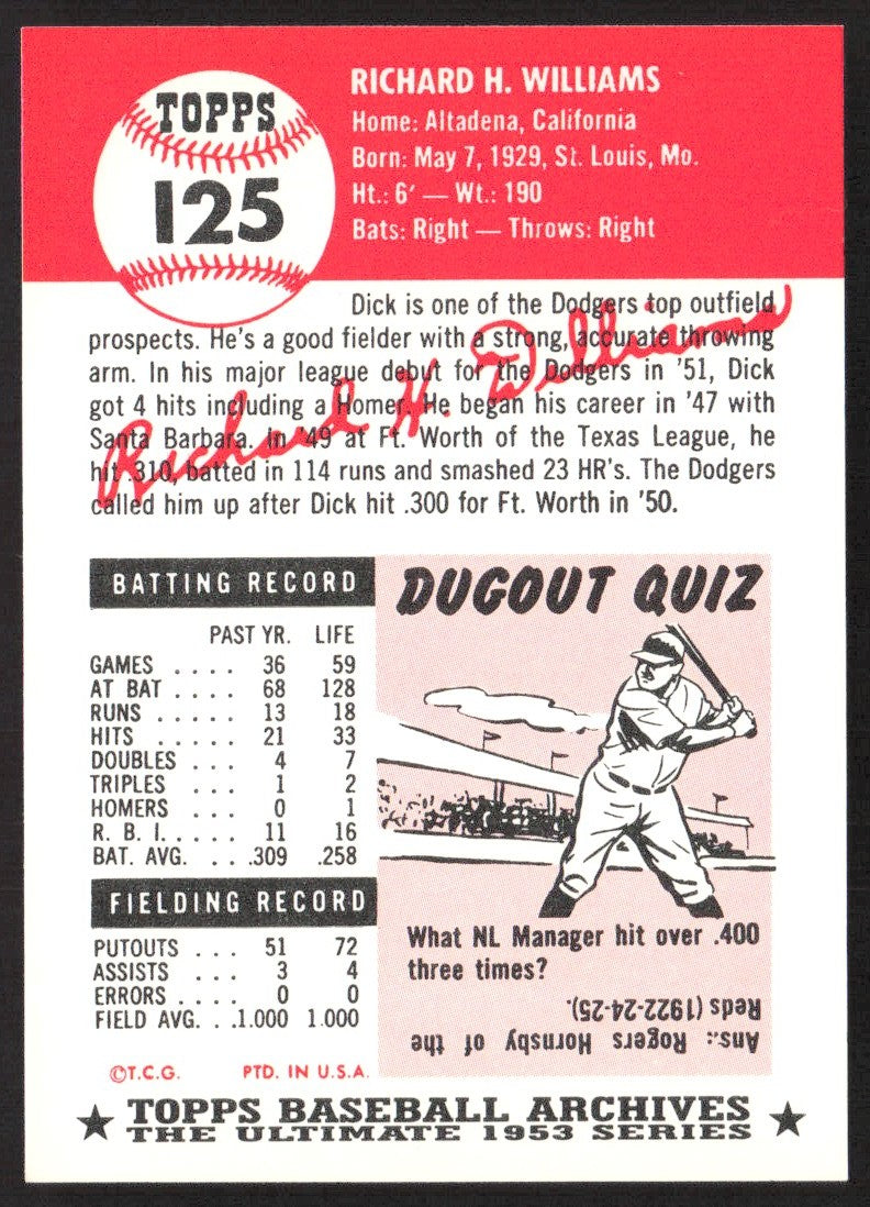 1991 Topps Archives 1953 #125 Dick Williams