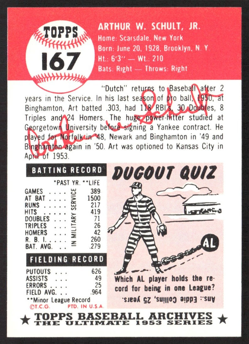 1991 Topps Archives 1953 #167 Art Schult