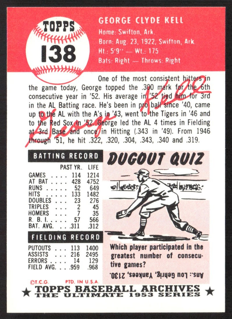 1991 Topps Archives 1953 #138 George Kell