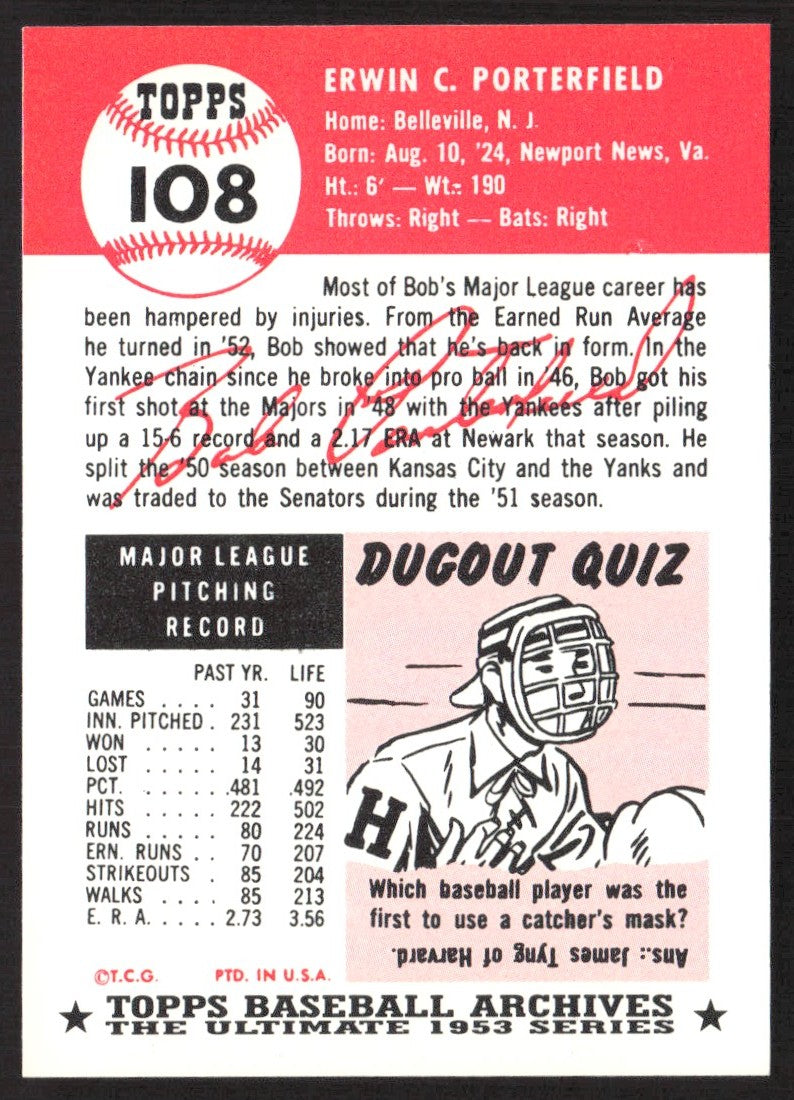 1991 Topps Archives 1953 #108 Bob Porterfield
