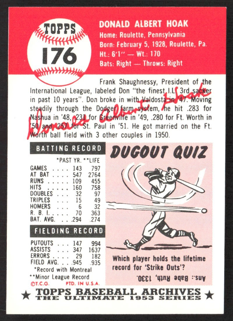 1991 Topps Archives 1953 #176 Don Hoak